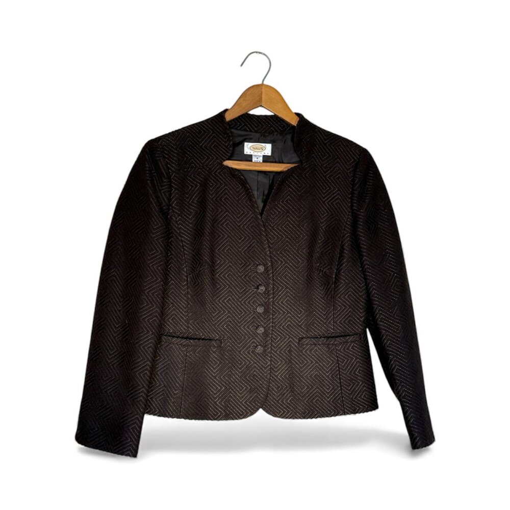 Talbots Brown Geometric Print Herringbone Blazer Jacket Size 8